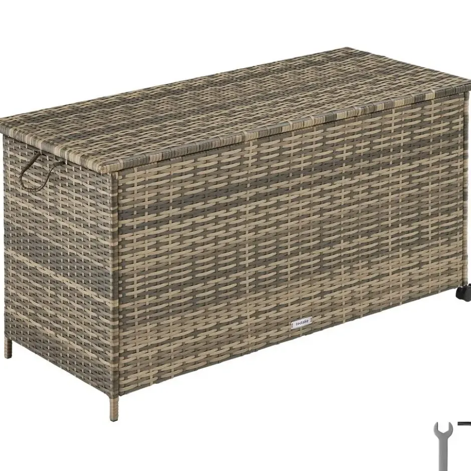 tectake Opbergbox Kuusamo, rotan, met aluminium frame en wieltjes, Natuur
