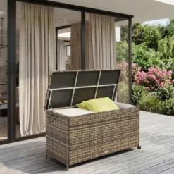 tectake Opbergbox Kuusamo, rotan, met aluminium frame en wieltjes, Natuur