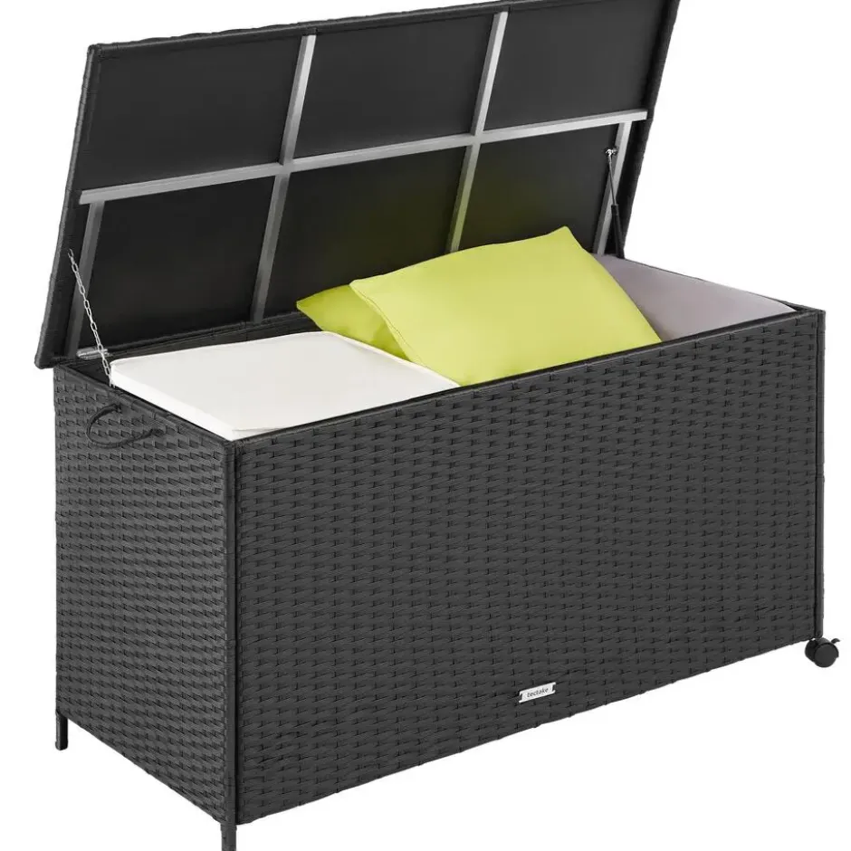tectake Opbergbox Kuusamo, rotan, met aluminium frame en wieltjes, Zwart