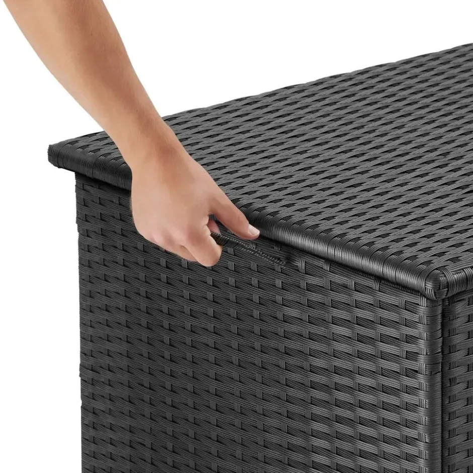 tectake Opbergbox Kuusamo, rotan, met aluminium frame en wieltjes, Zwart