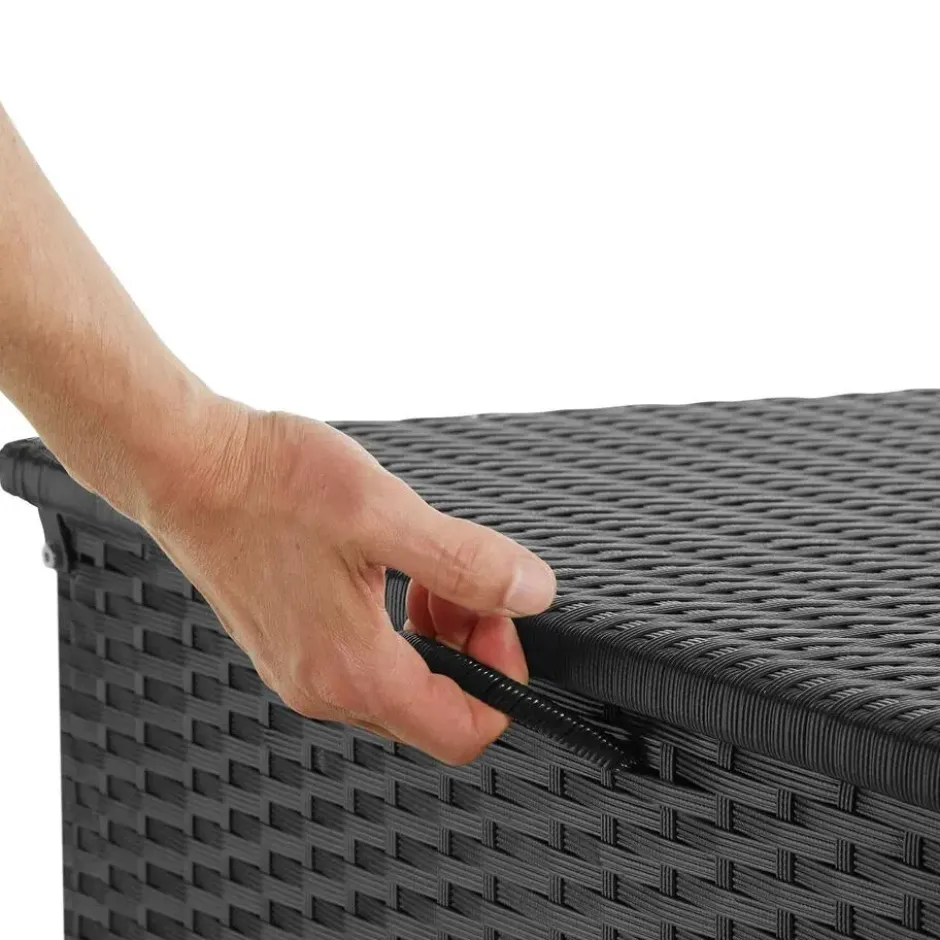 tectake Opbergbox - Zwart - 145x83x80cm - Verstevigd Deksel - Gasdrukveer