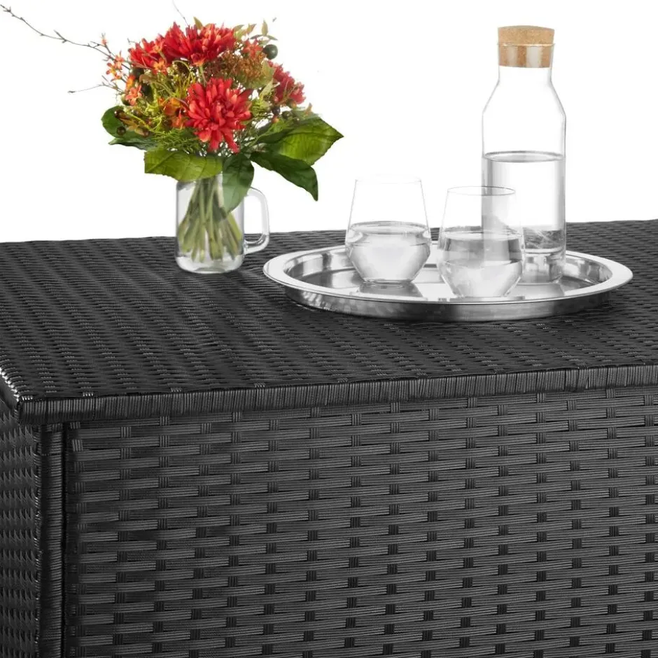 tectake Opbergbox - Zwart - 145x83x80cm - Verstevigd Deksel - Gasdrukveer