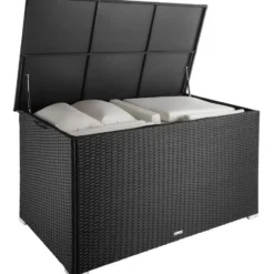 tectake Opbergbox - Zwart - 145x83x80cm - Verstevigd Deksel - Gasdrukveer