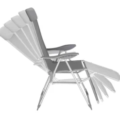tectake 2 opvouwbare aluminium tuinstoelen met rug- en voetsteun, Grijs