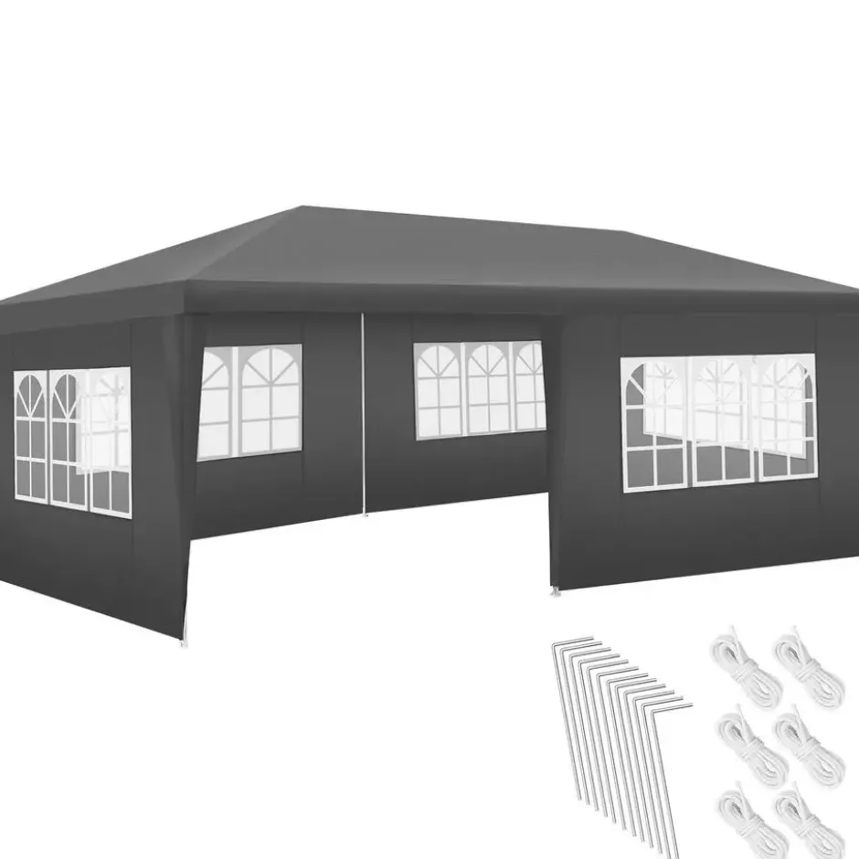 tectake Paviljoen Novara met 5 zijpanelen, waterdicht, 6x3m, Grijs