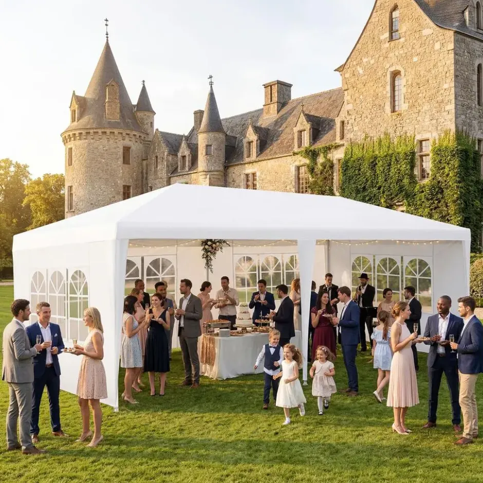 tectake Paviljoen Novara met 5 zijpanelen, waterdicht, 6x3m, Wit
