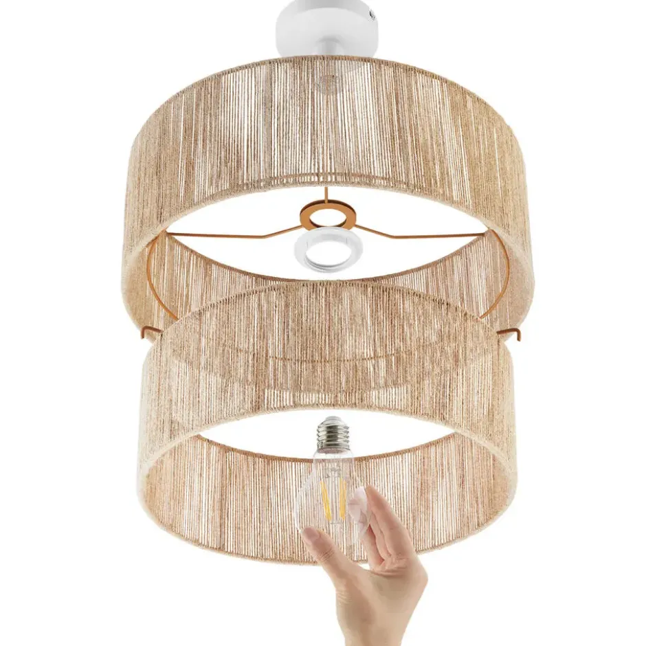 Tectake Plafondlamp Boho - Jute Hanglamp 40W voor Woonkamer/Slaapkamer