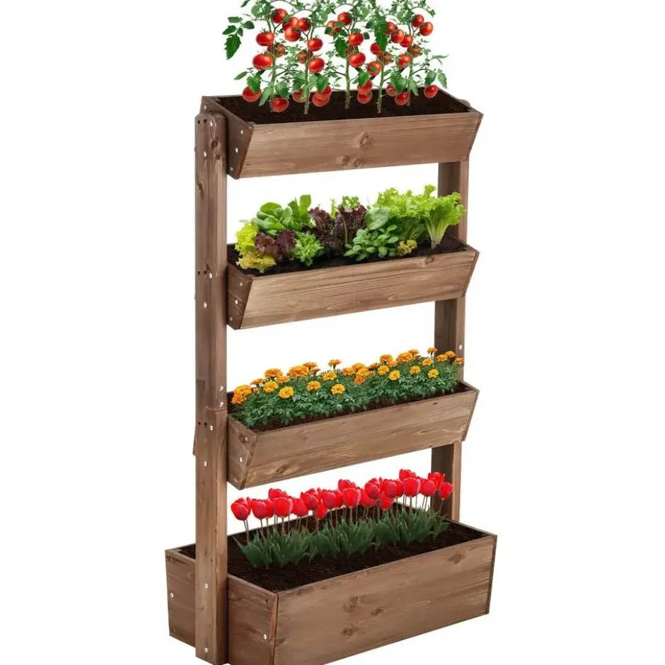 tectake Plantenbak Flora, gelakt hout, met plantenfolie, Bruin
