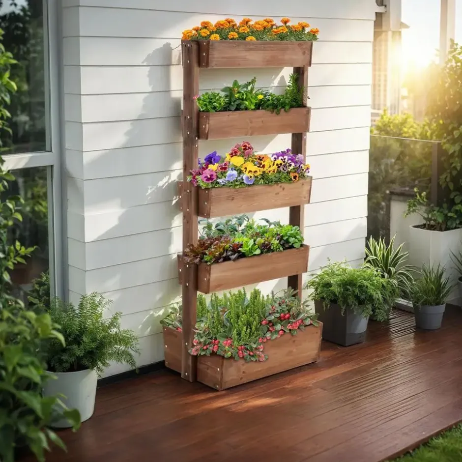 tectake Plantenbak Flora, gelakt hout, met plantenfolie, Bruin