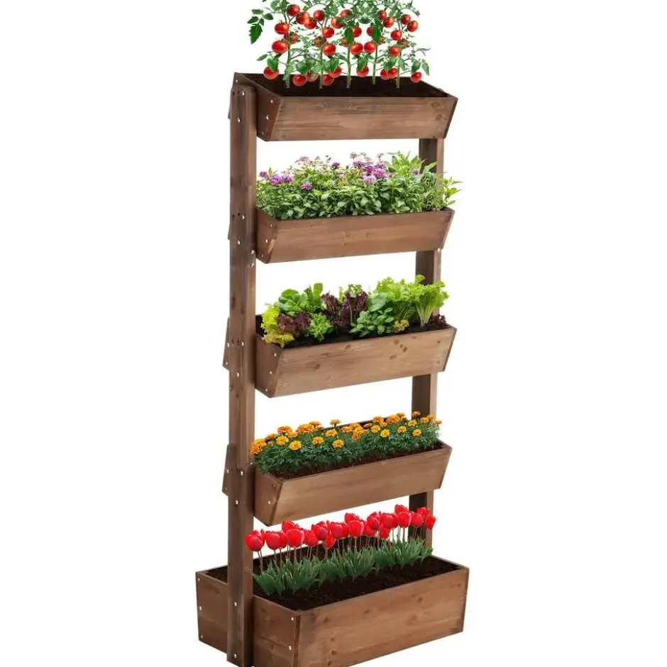 tectake Plantenbak Flora, gelakt hout, met plantenfolie, Bruin