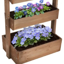 tectake Plantenbak Flora, gelakt hout, met plantenfolie, Bruin