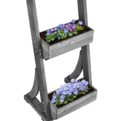 tectake Plantenbak Flora, gelakt hout, met plantenfolie, Grijs