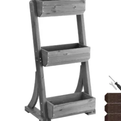 tectake Plantenbak Flora, gelakt hout, met plantenfolie, Grijs