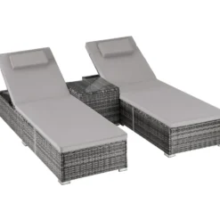 tectake Rieten Ligstoel - Polyrotan - Comfort Verstelbare Rugleuning - Grijs