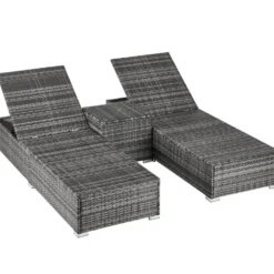 tectake Rieten Ligstoel - Polyrotan - Comfort Verstelbare Rugleuning - Grijs