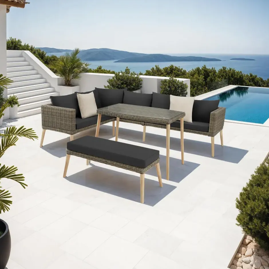 tectake Rotanlounge met aluminium frame Pula, Natuur