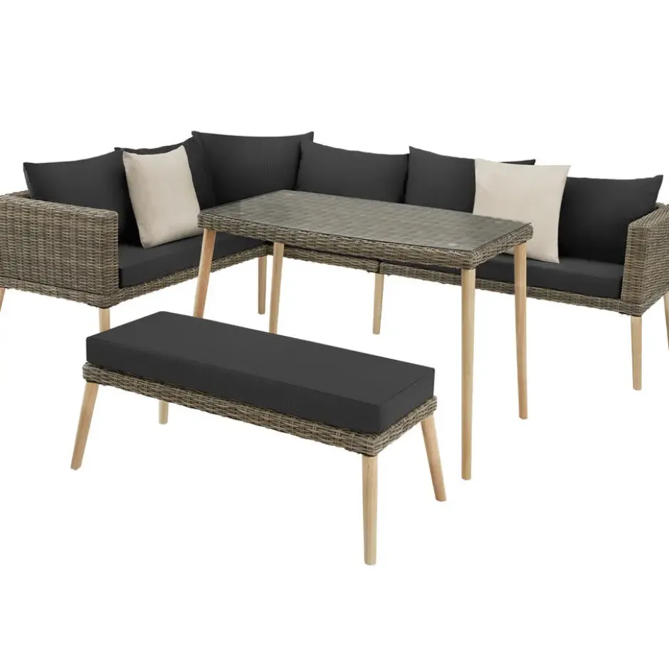 tectake Rotanlounge met aluminium frame Pula, Natuur