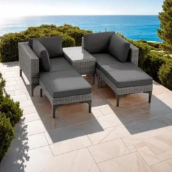 tectake Rotanlounge met aluminium frame Bellaria, Grijs