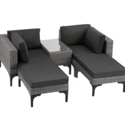 tectake Rotanlounge met aluminium frame Bellaria, Grijs