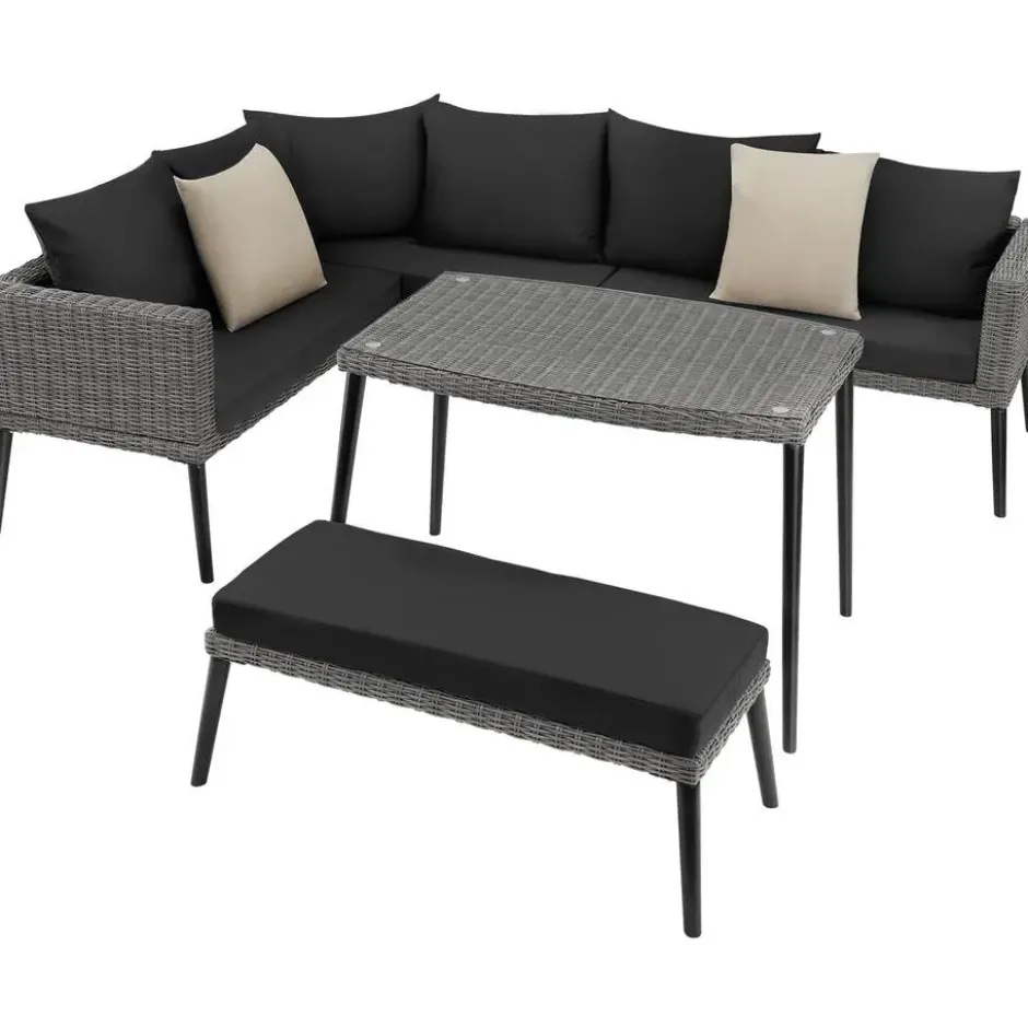tectake Rotanlounge met aluminium frame Pula, Grijs