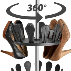 tectake Schoenencarrousel 26,5x100-300cm, plek voor 48 paar schoenen, Zwart