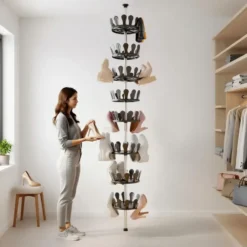 tectake Schoenencarrousel 26,5x100-300cm, plek voor 48 paar schoenen, Zwart