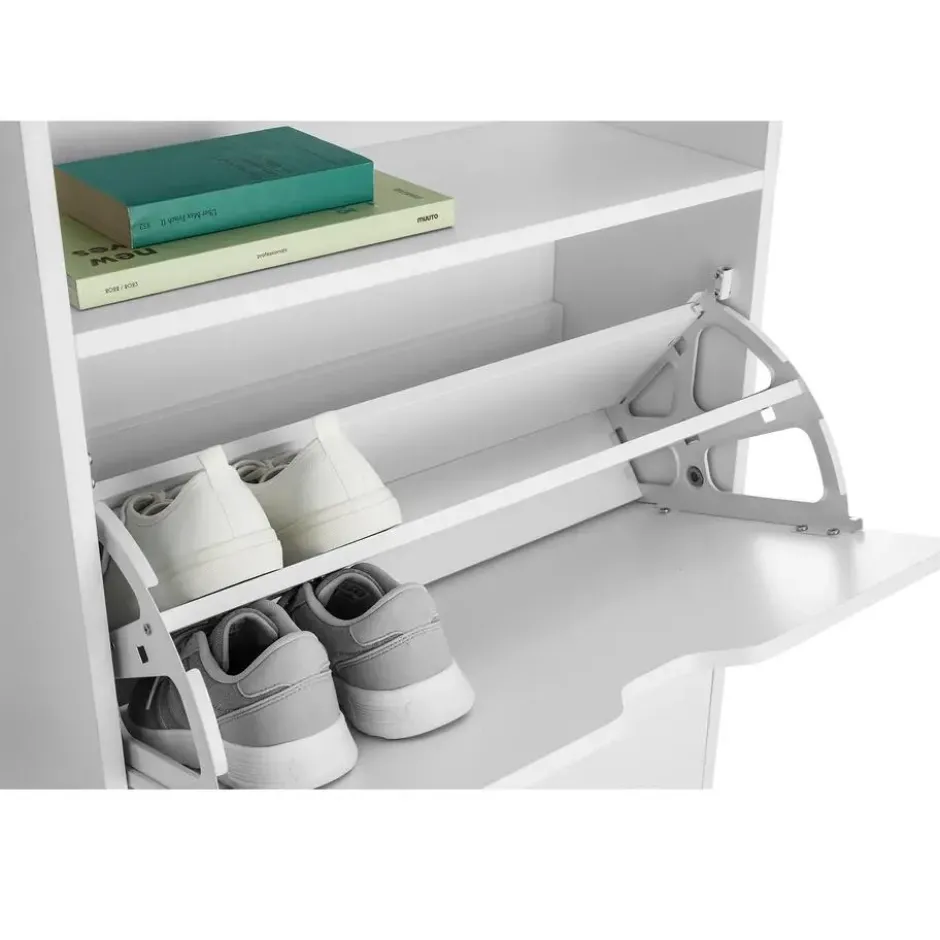 tectake Schoenenkast Calea met 2 kantelvakken voor 12 paar schoenen, Wit