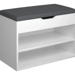 tectake Schoenenkast Jasmina met zitkussen 60x30x43,5cm, Wit