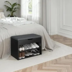 tectake Schoenenkast Jasmina met zitkussen 60x30x43,5cm, Zwart