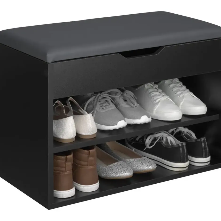 tectake Schoenenkast Jasmina met zitkussen 60x30x43,5cm, Zwart