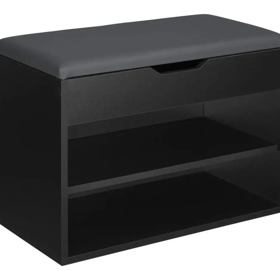tectake Schoenenkast Jasmina met zitkussen 60x30x43,5cm, Zwart
