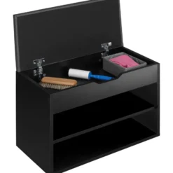 tectake Schoenenkast Jasmina met zitkussen 60x30x43,5cm, Zwart