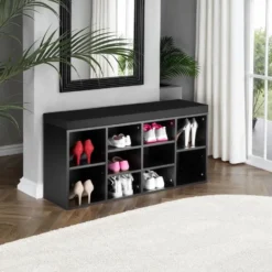 tectake Schoenenkast met zitkussen 103,5x48x30cm, Zwart