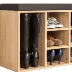 tectake Schoenenkast met zitkussen 103,5x48x30cm, Donkergrijs/Eiken Licht