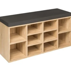 tectake Schoenenkast met zitkussen 103,5x48x30cm, Donkergrijs/Eiken Licht