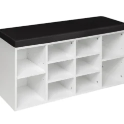 tectake Schoenenkast met zitkussen 103,5x48x30cm, Zwart / Wit