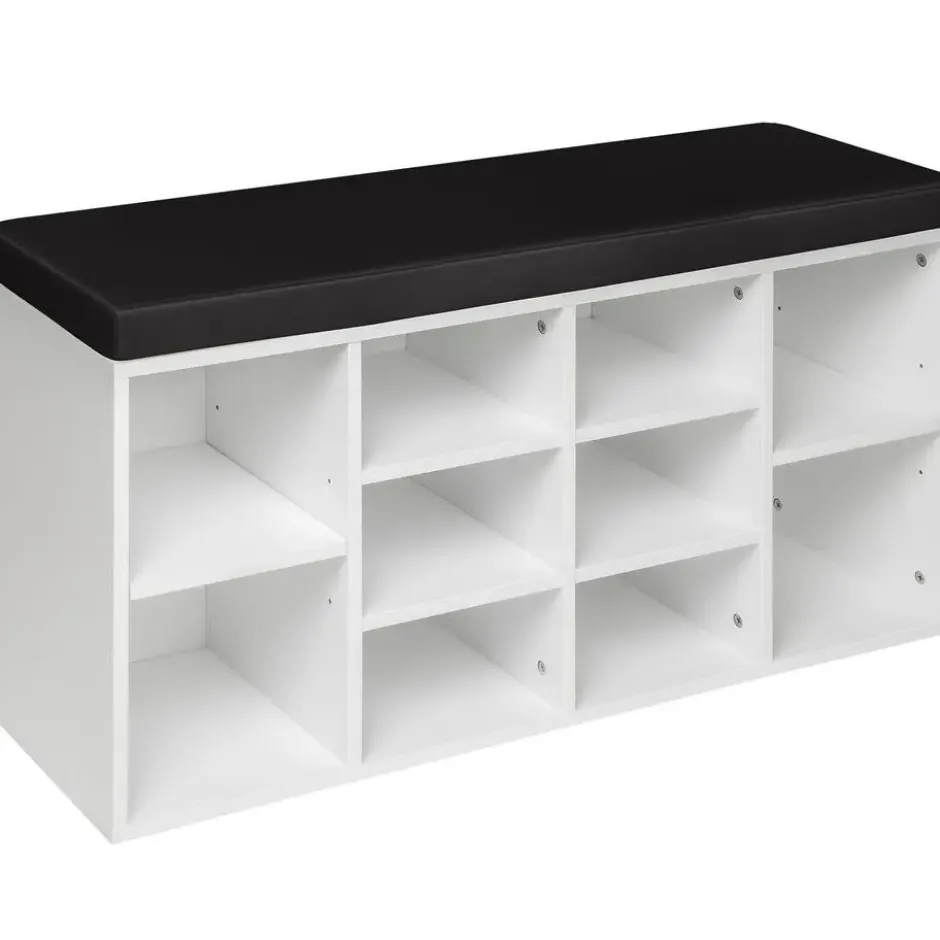 tectake Schoenenkast met zitkussen 103,5x48x30cm, Zwart / Wit