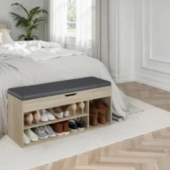 tectake Schoenenkast Natalya met zitkussen 104x30x49cm