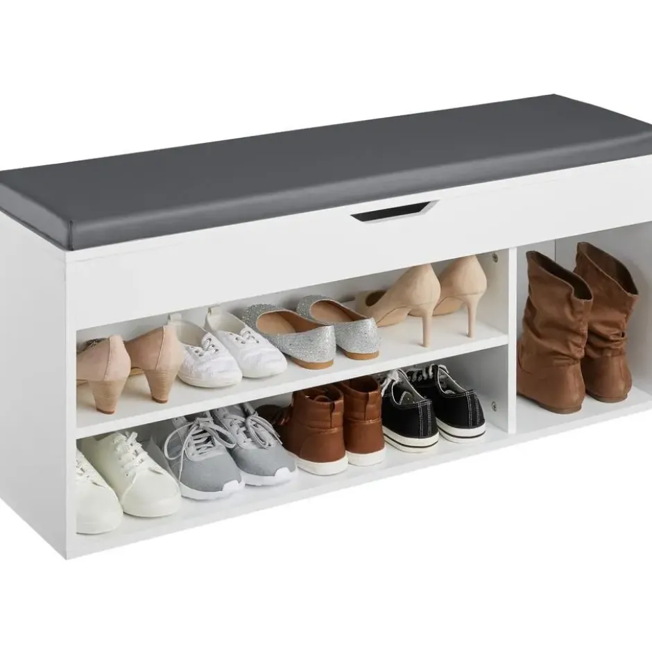 tectake Schoenenkast Natalya met zitkussen 104x30x49cm, Wit
