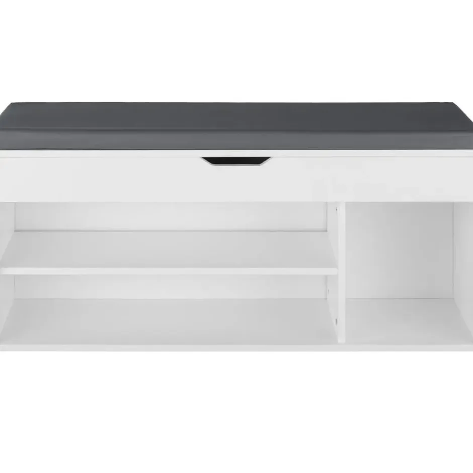 tectake Schoenenkast Natalya met zitkussen 104x30x49cm, Wit