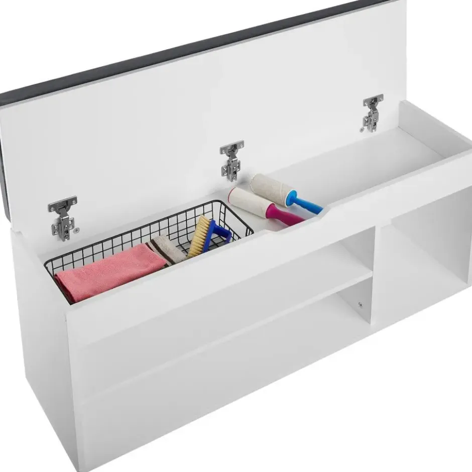 tectake Schoenenkast Natalya met zitkussen 104x30x49cm, Wit