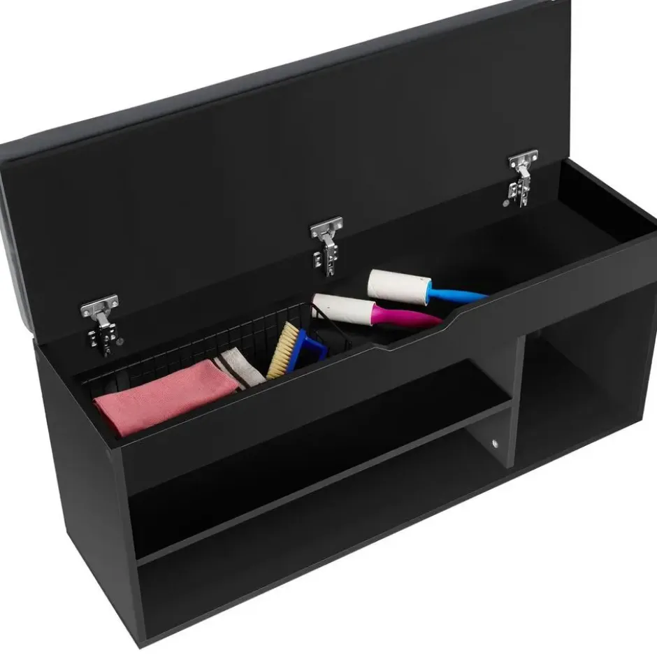 tectake Schoenenkast Natalya met zitkussen 104x30x49cm, Zwart
