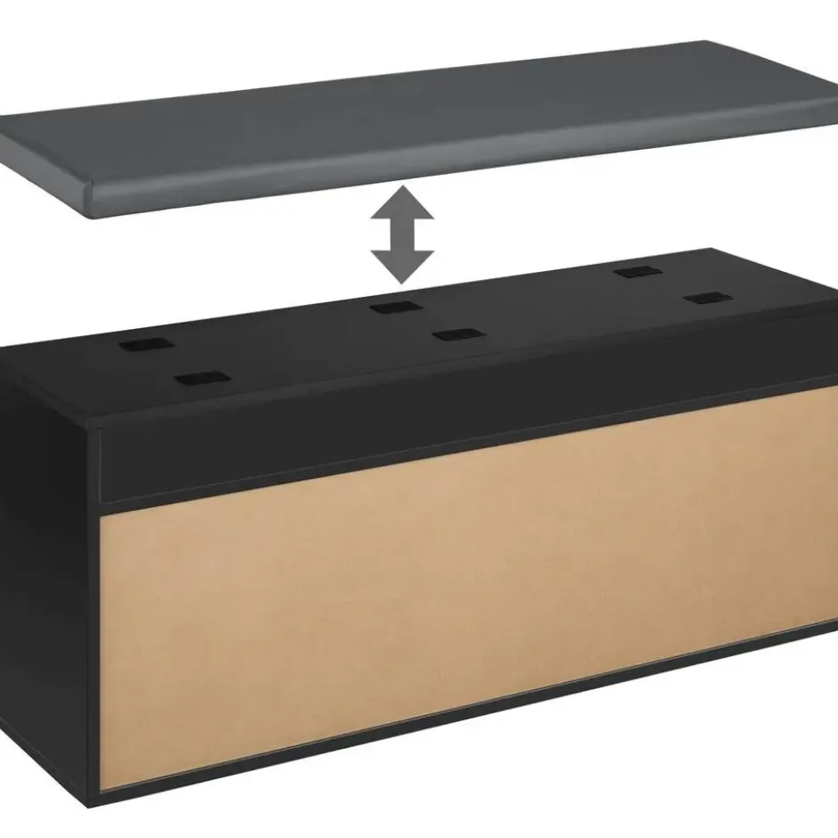 tectake Schoenenkast Natalya met zitkussen 104x30x49cm, Zwart