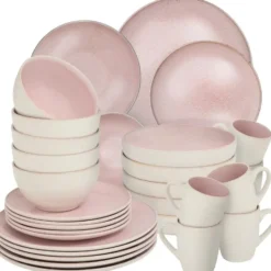tectake Serviesset Mare van aardewerk, voor 6 personen, Roze