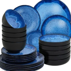 tectake Serviesset Mare van aardewerk, voor 6 personen, Blauw