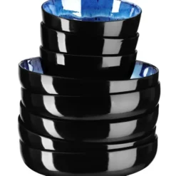tectake Serviesset Mare van aardewerk, voor 6 personen, Blauw