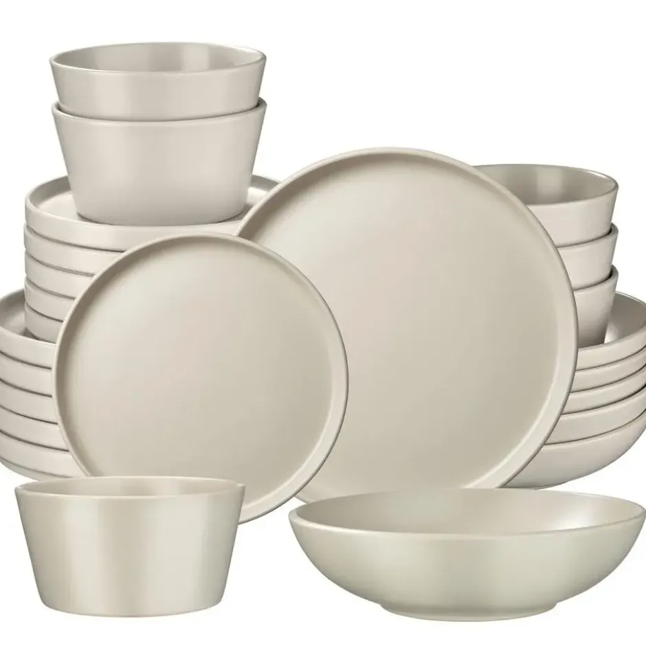 tectake Serviesset Una, van aardewerk, voor 6 personen, Taupe