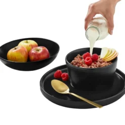 tectake Serviesset Una, van aardewerk, voor 6 personen, Zwart