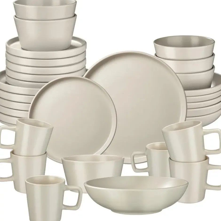 tectake Serviesset Una, van aardewerk, voor 6 personen, Taupe