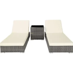 tectake Set 2 Aluminium Rotan Ligstoelen - Verstelbare Rugleuning - Grijs
